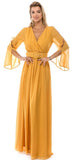 mustard belted flow maxi dress