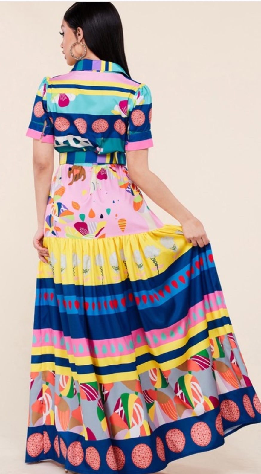 abstract print tiered maxi dress