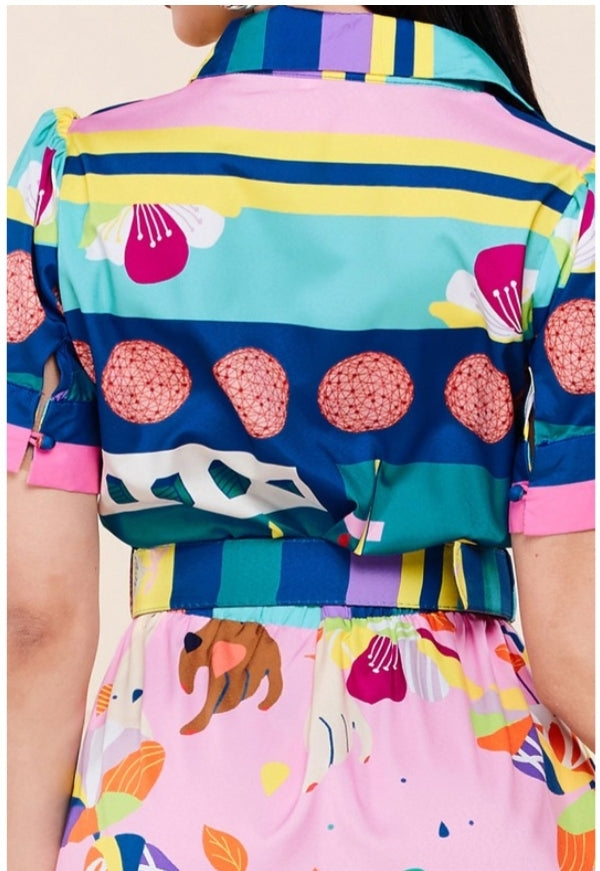 abstract print tiered maxi dress