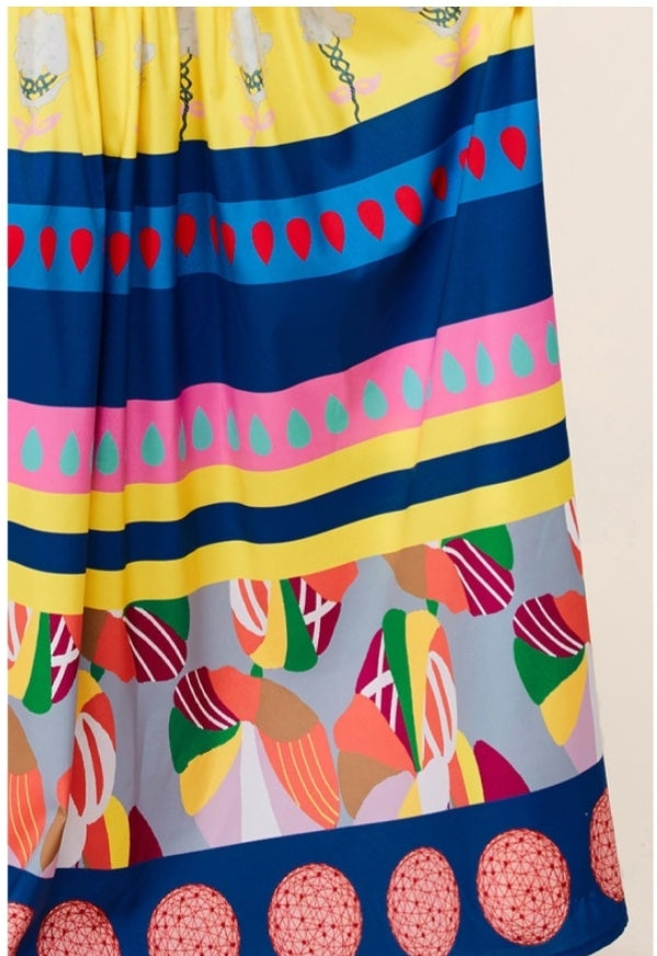 abstract print tiered maxi dress