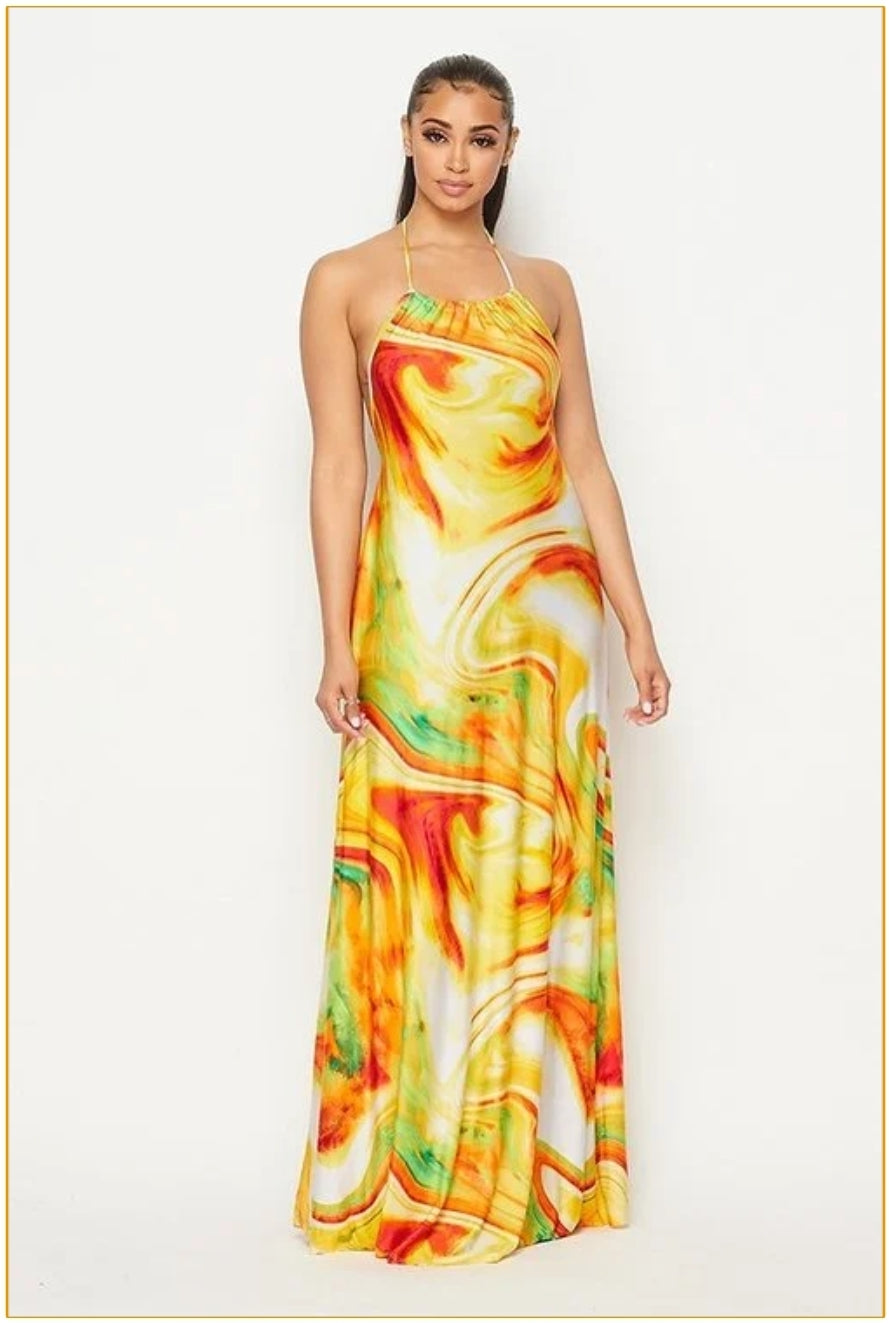 tangerine open back maxi dress