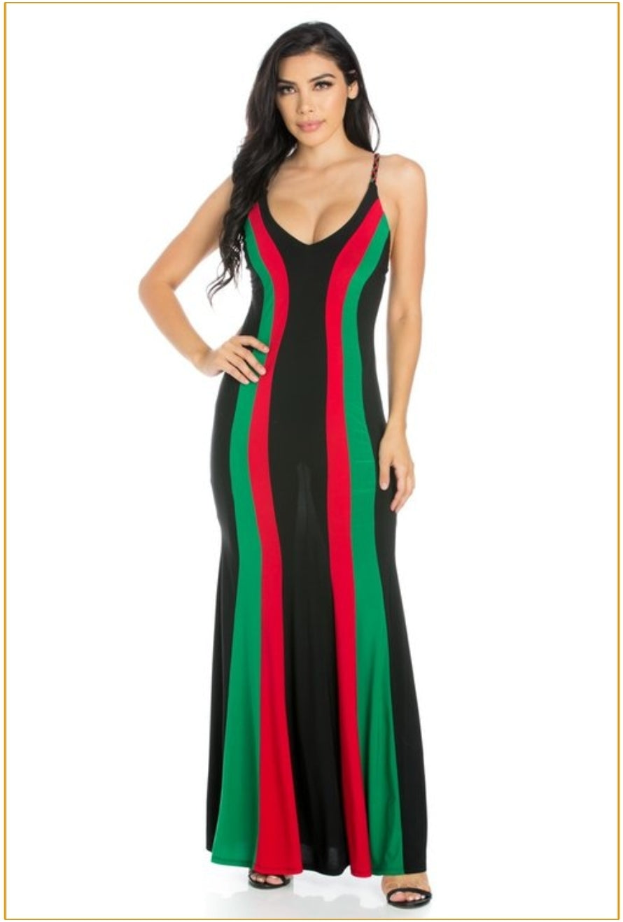 pan-african colored striped maxi dress
