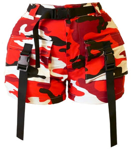 juniors buckle up red camo print cargo shorts