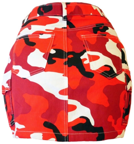 juniors belted red camo print cargo mini skirt
