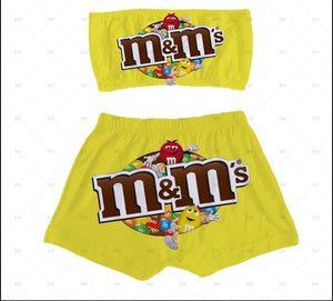 m&m's candy sleepwear booty shorts & tube top set