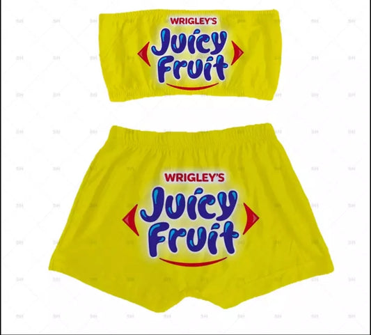 juicy fruit sleepwear snack candy booty shorts & tube top set
