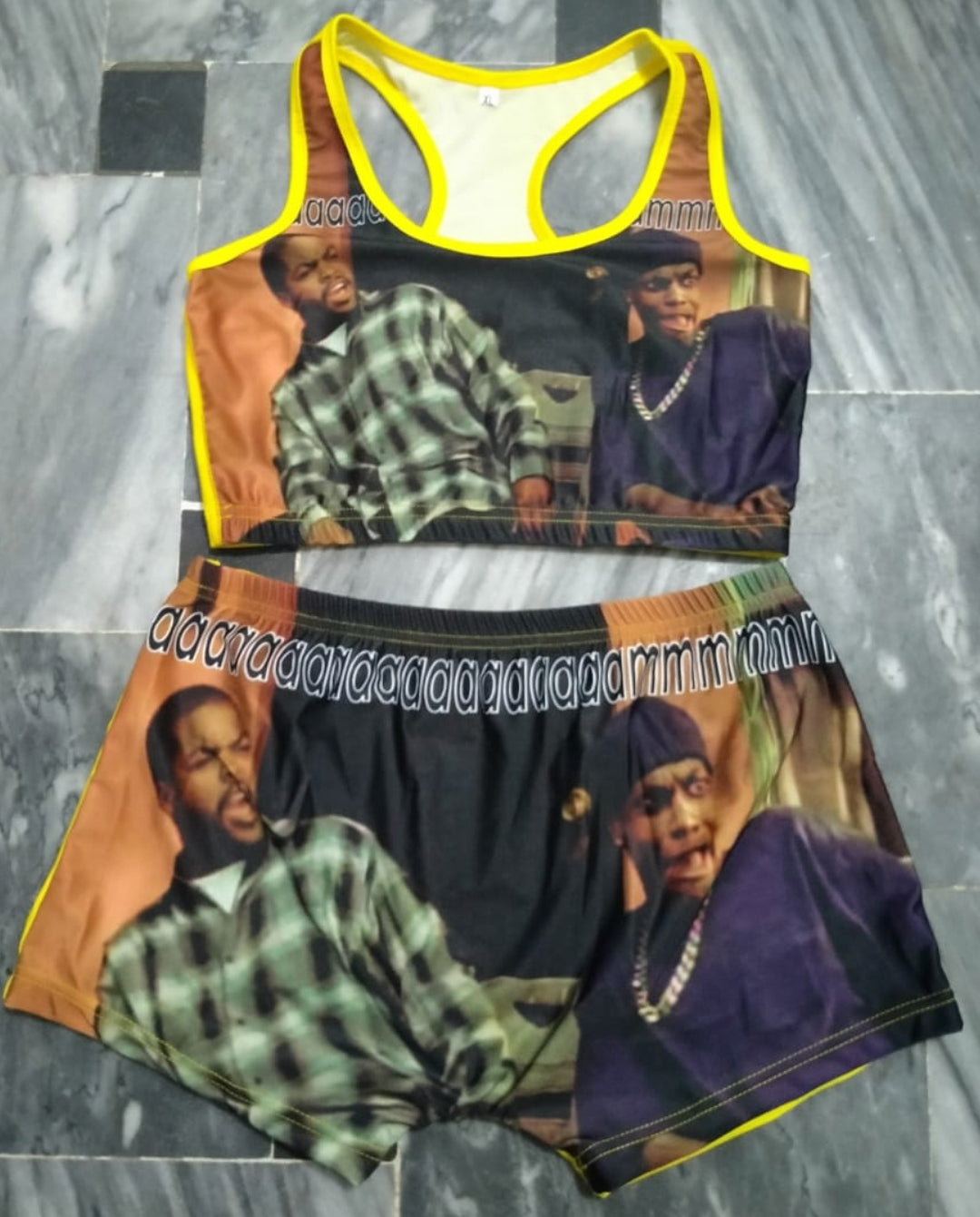 "friday" movie theme printed sleepwear snack candy booty shorts & tube top set