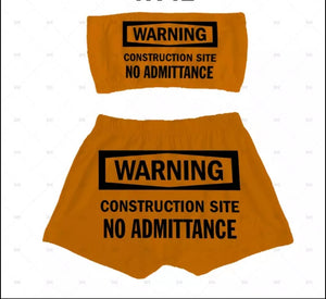 warning construction site booty shorts set