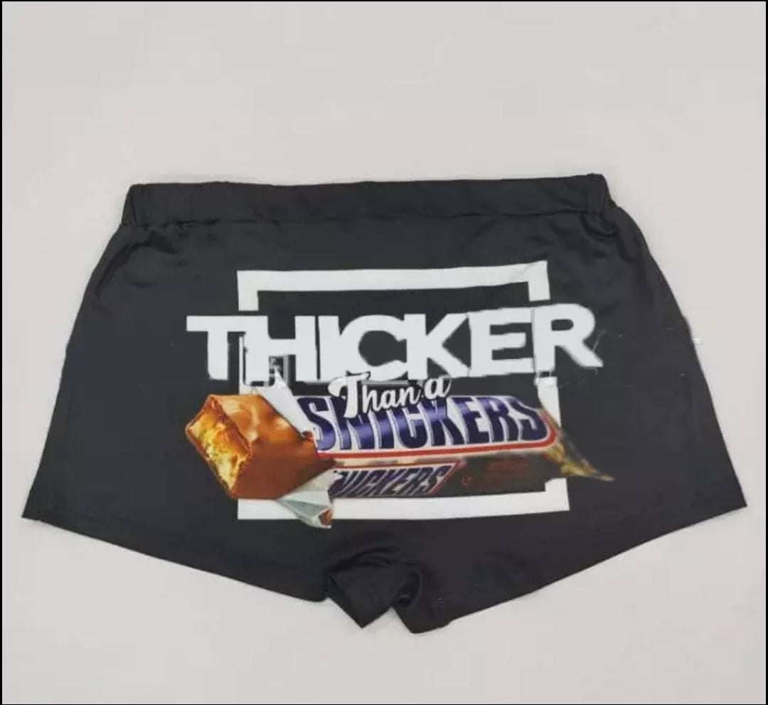 "thicker than a snickers" slogan snack short
