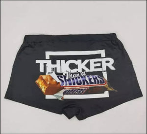 "thicker than a snickers" slogan snack short