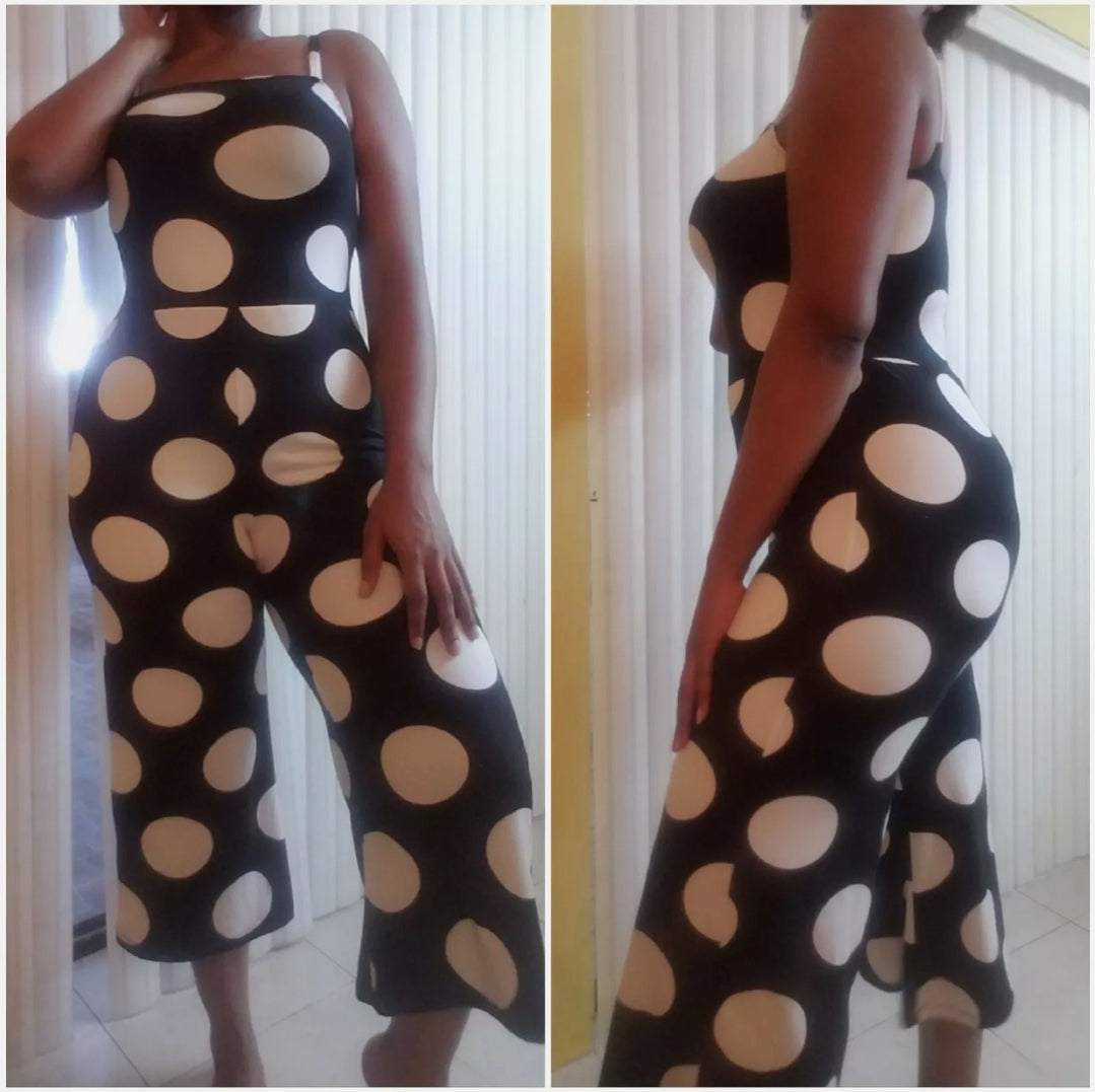 polka dot spaghetti strapped  jumpsuit