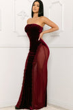 Velvet Paneled Lace & Sheer Mesh Maxi Dress