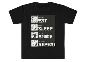 "Eat Sleep Anime Repeat" Word Printed Unisex T-Shirt