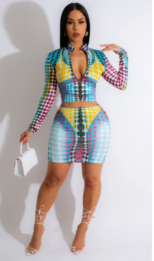 Dotted Prism Mini Skirt & Long Sleeve Top Set
