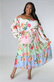 Plus Size Showered Flowers Tiered Off Shoulder Dress