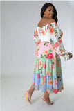 Plus Size Showered Flowers Tiered Off Shoulder Dress