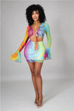 Multicolored Swirled Up Mini Skirt & Cropped Top Set