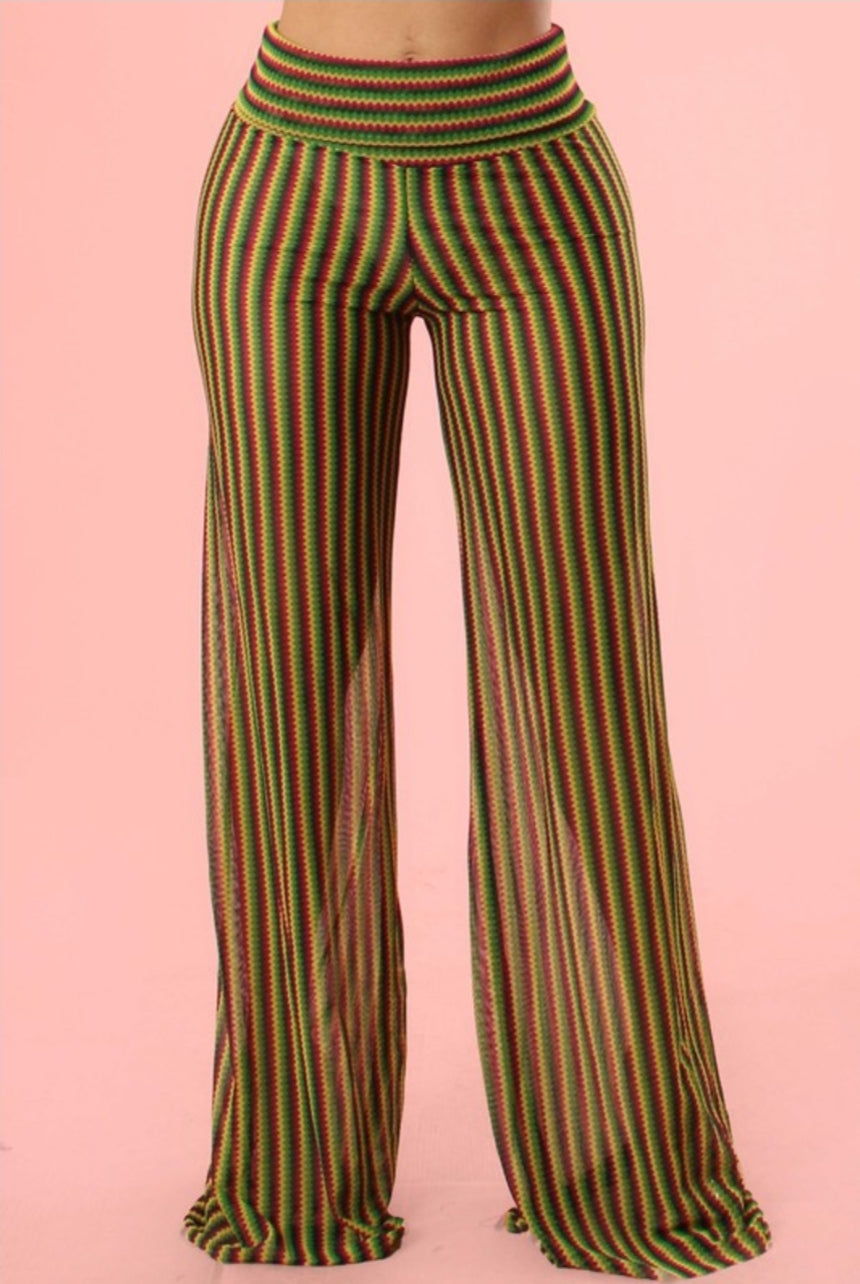 Rasta Reggae Striped Sheer Palazzo Pants