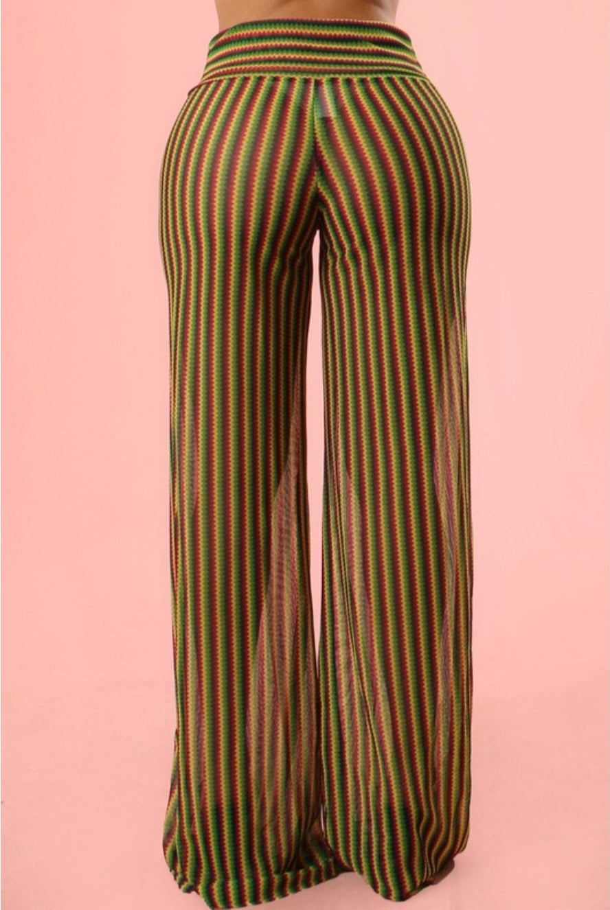Rasta Reggae Striped Sheer Palazzo Pants