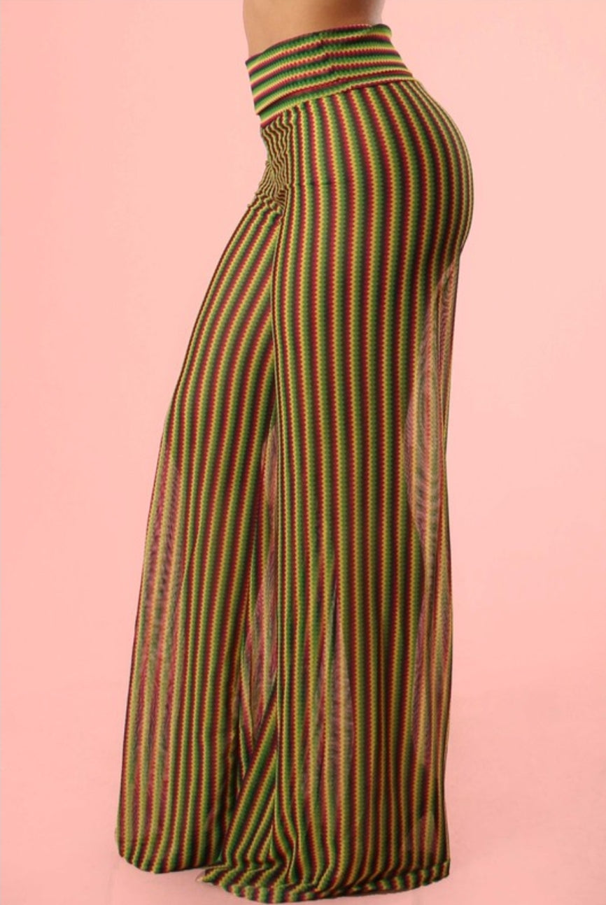 Rasta Reggae Striped Sheer Palazzo Pants