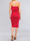 red & white polka dot ruffled tube dress