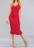 red & white polka dot cami ruffled bottom dress