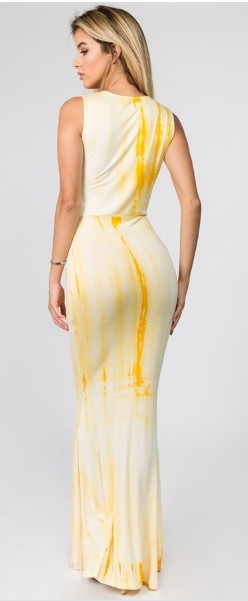 rayon tie dye hollow front maxi dress