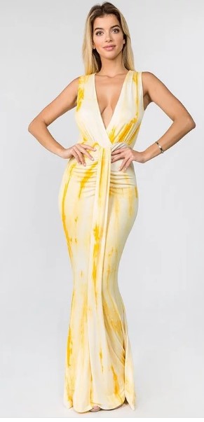 rayon tie dye hollow front maxi dress