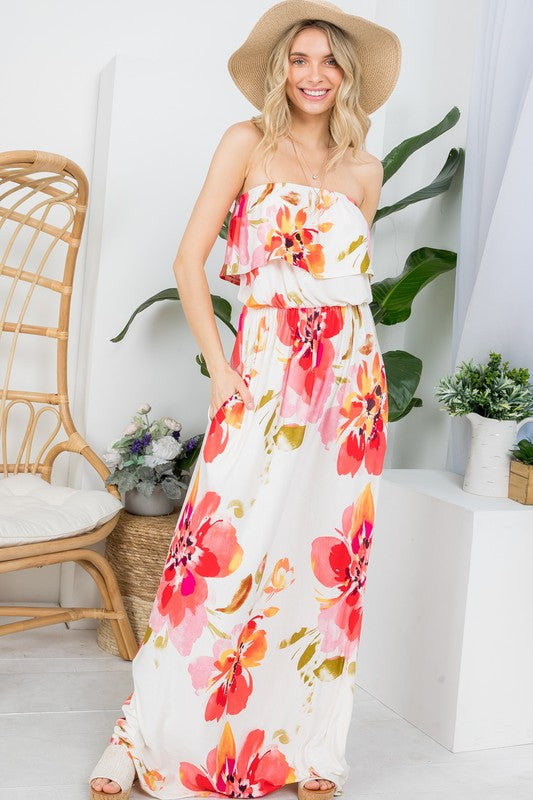 Plus Size Floral Off Shoulder Maxi Dress