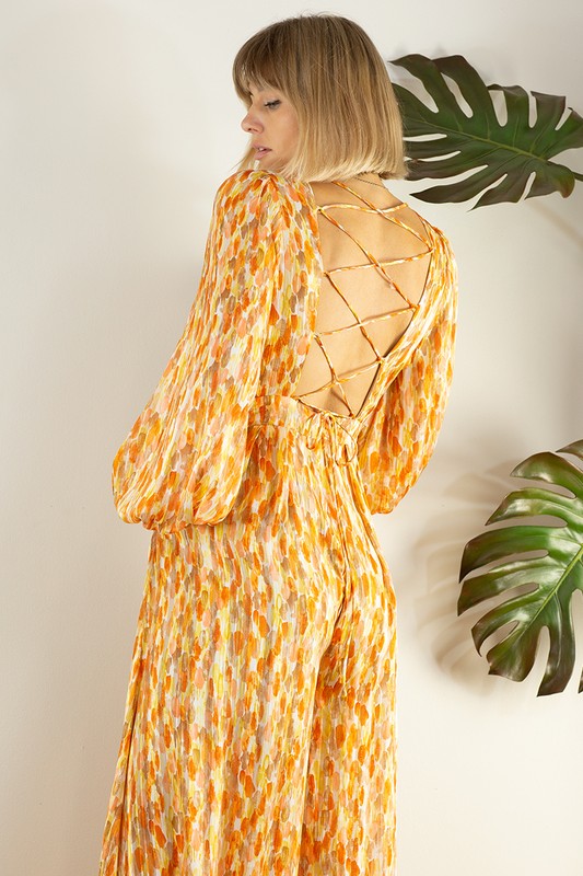 Open Back Long Sleeve Wide Leg Jumpsuit