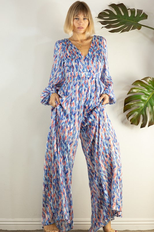 Open Back Long Sleeve Wide Leg Jumpsuit