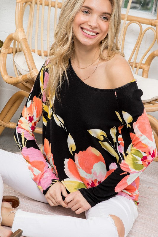 PLUS SIZE FLORAL ONE SHOULDER TOP