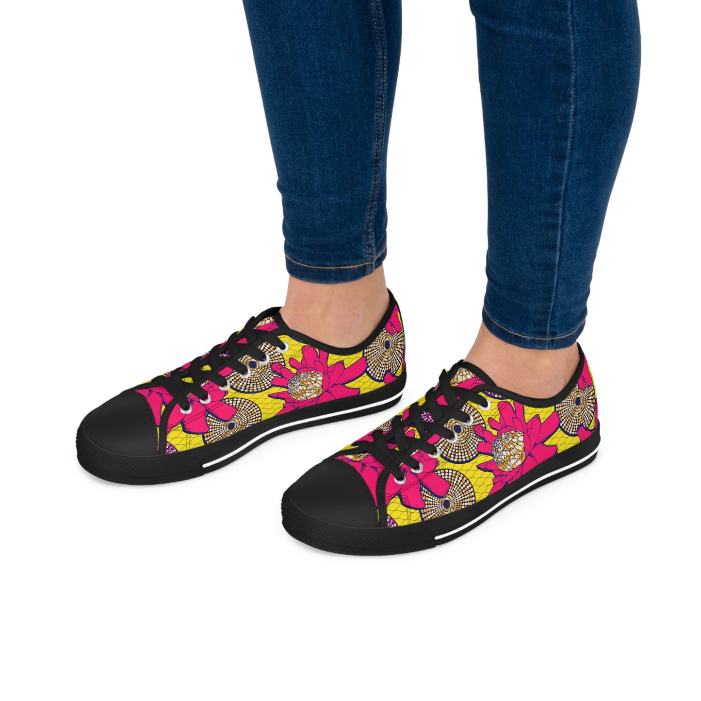 African Bold Flower Graphic Print Women's Low Top Sneakers (2 Colors)