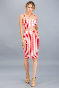 rust colored gingham cropped top & skirt set