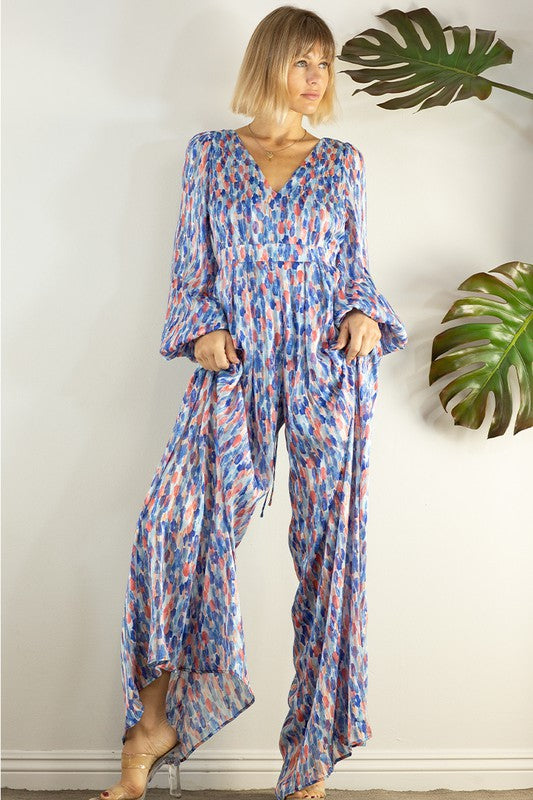 Open Back Long Sleeve Wide Leg Jumpsuit
