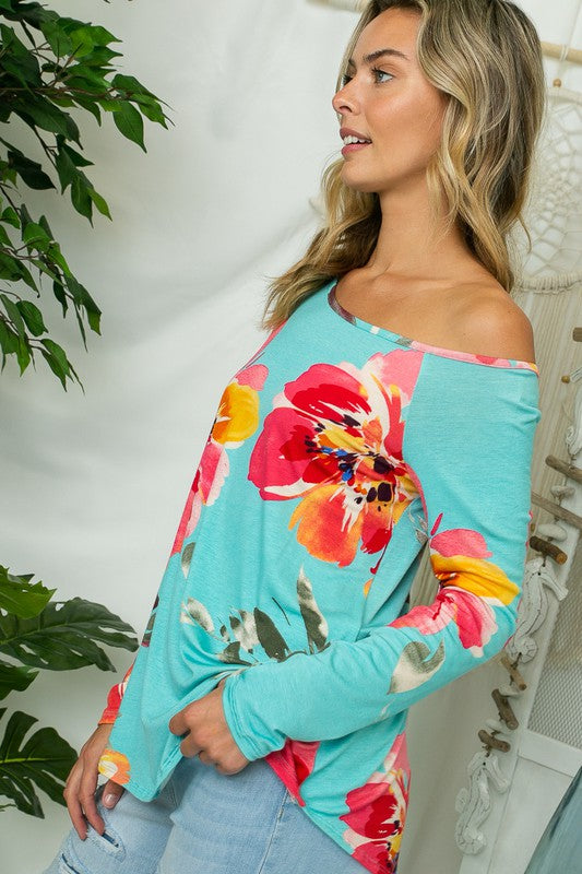 PLUS SIZE FLORAL ONE SHOULDER TOP