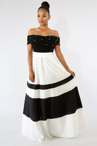 black & white striped maxi skirt