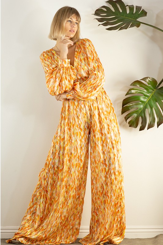 Open Back Long Sleeve Wide Leg Jumpsuit