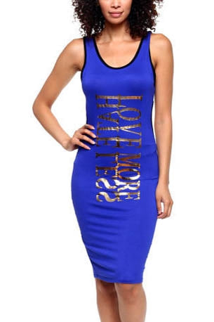 "love more hate less" word printed open back dress
