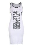 "love more hate less" word printed open back dress
