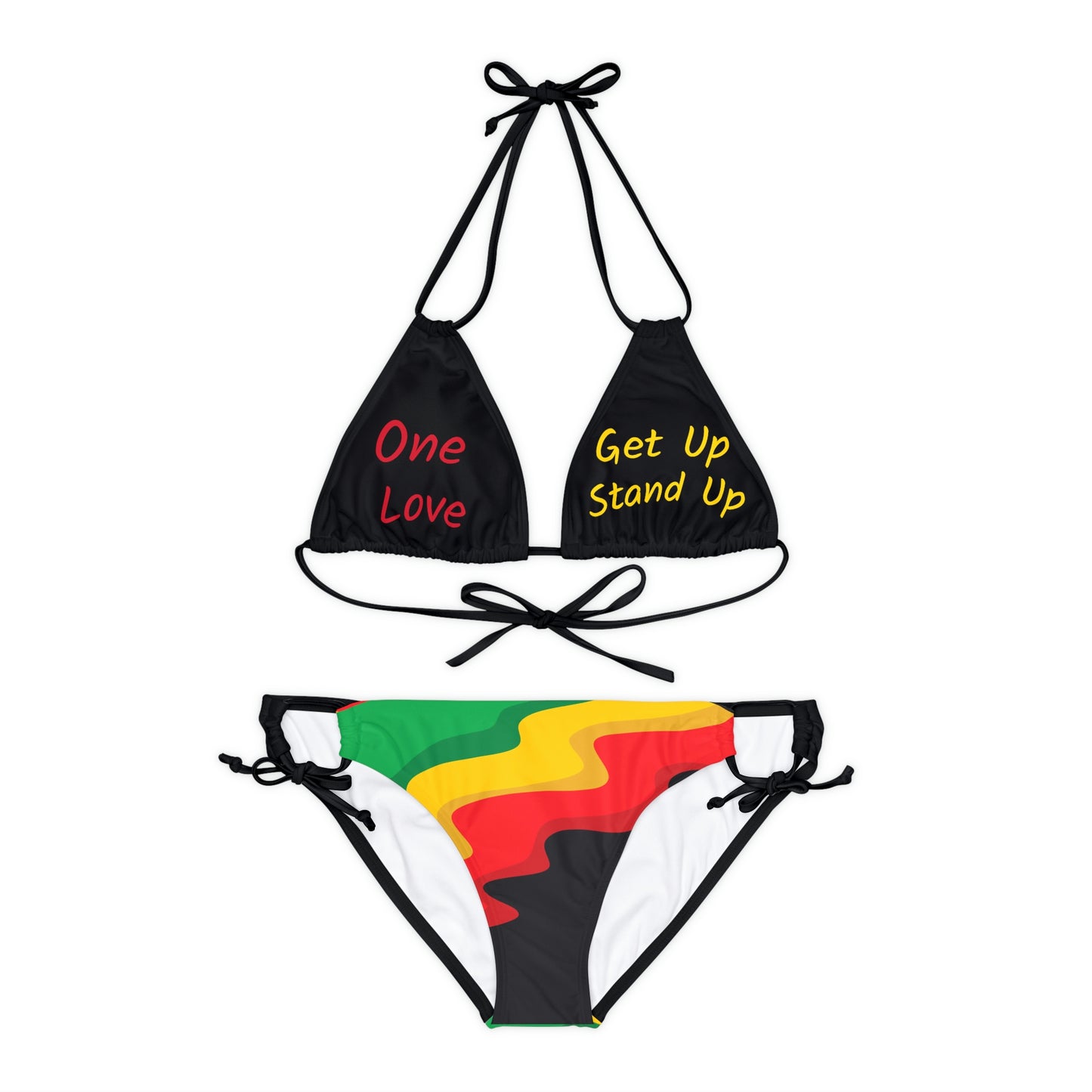 Rasta Reggae Lyric Graphic Print Strappy Bikini Set