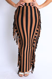 Vertical Striped Fringe Maxi Skirt