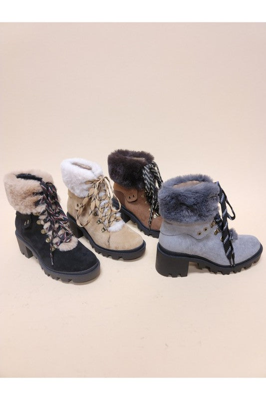 Fur Laced Up Booties