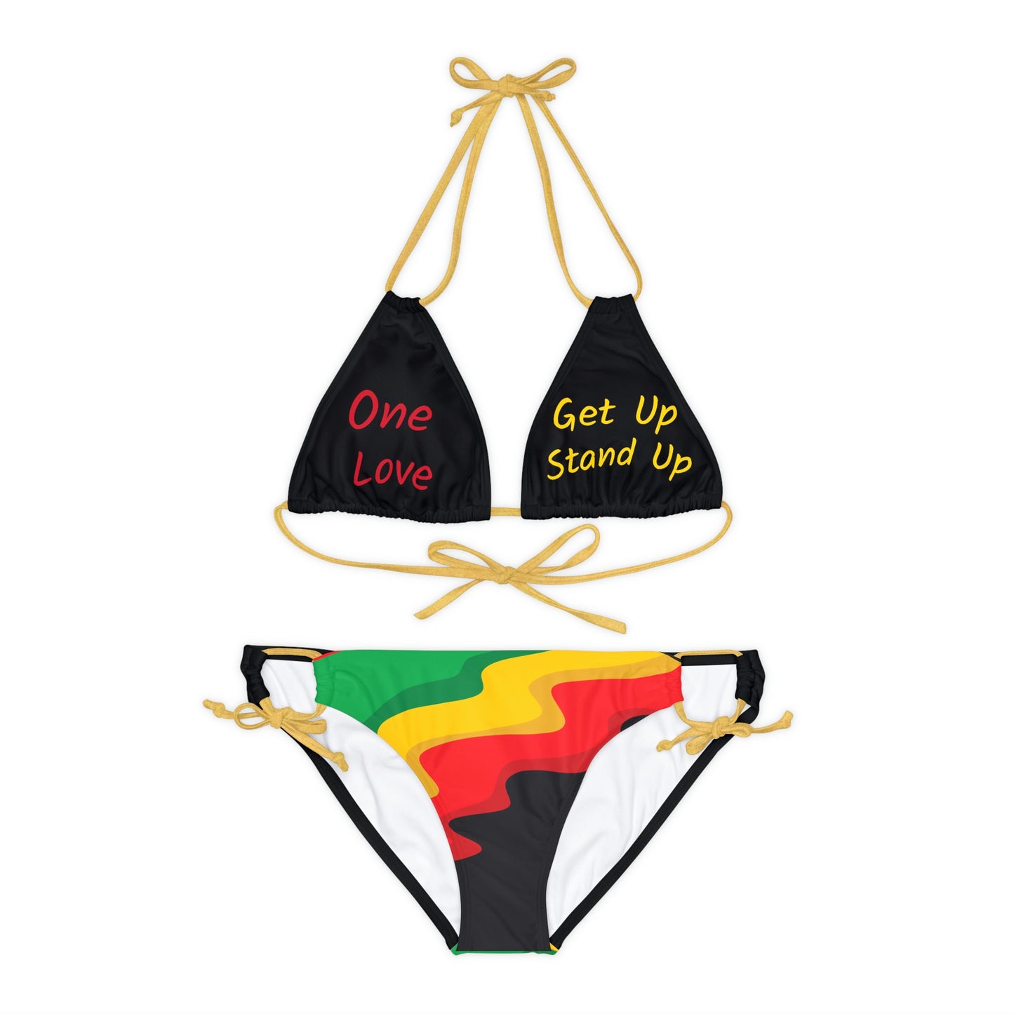 Rasta Reggae Lyric Graphic Print Strappy Bikini Set