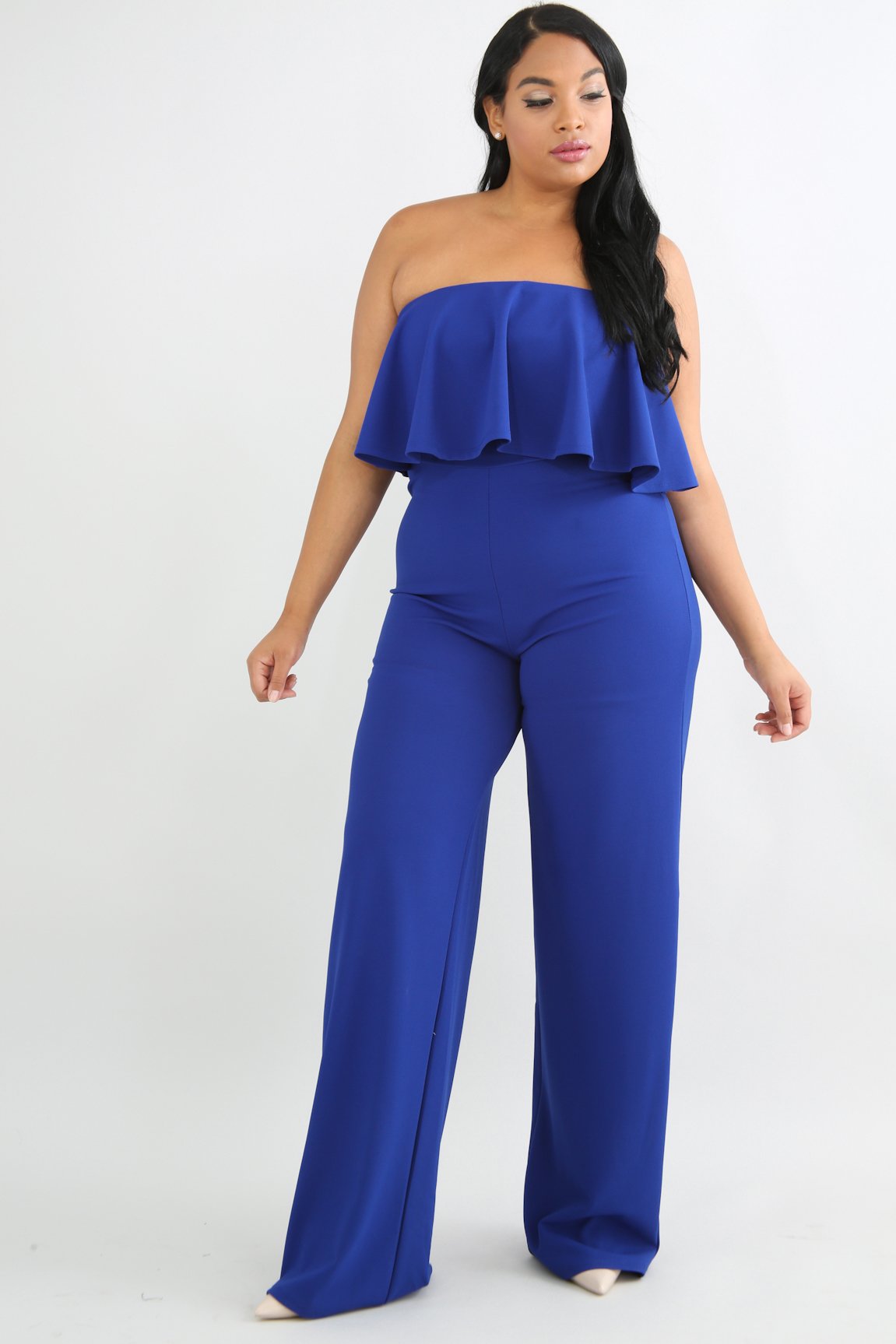 tube ruffled back zippered jumpsuit