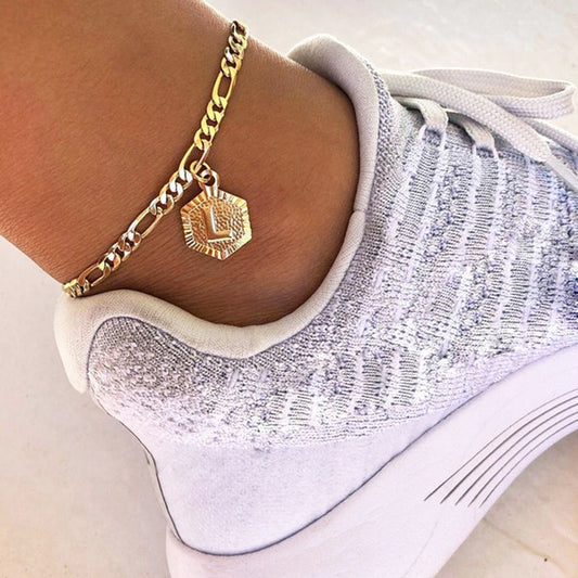 18K GOLD PLATED INITIAL LETTER ANKLET
