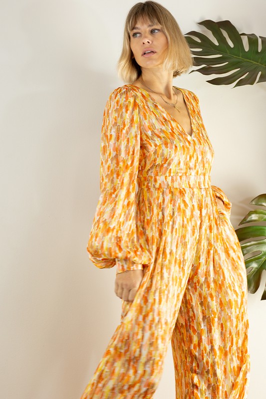 Open Back Long Sleeve Wide Leg Jumpsuit