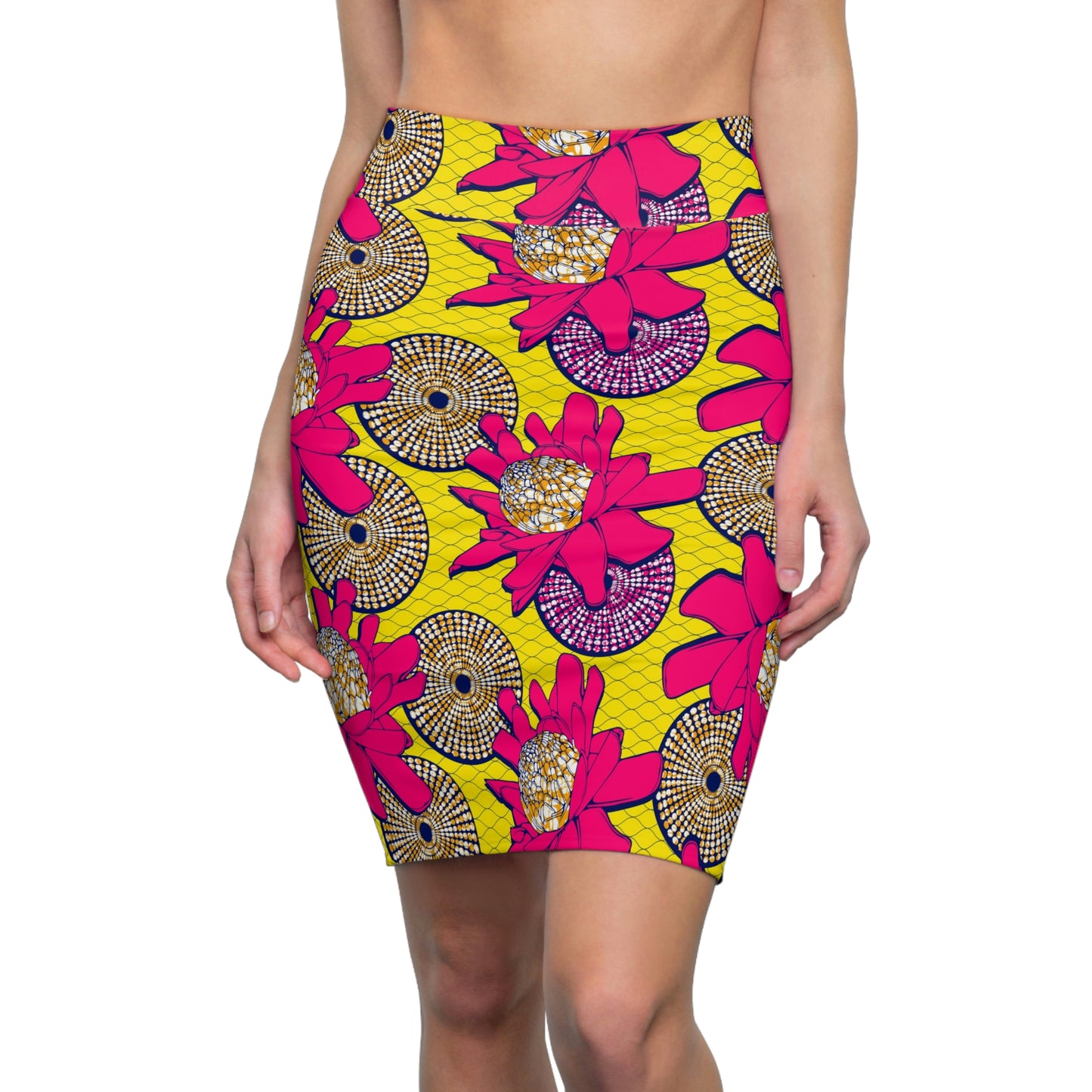 African Vibrant Graphic  Flower Print Women's Pencil Skirt
