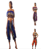 traditional print off shoulder top & genie pants set