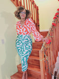 Colorblock Midi Ruched Dress
